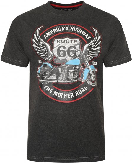 Kam Jeans 5755 Route 66 Motorbike Print T-Shirt Charcoal Marl - Camisetas - Camisetas - 2XL-14XL