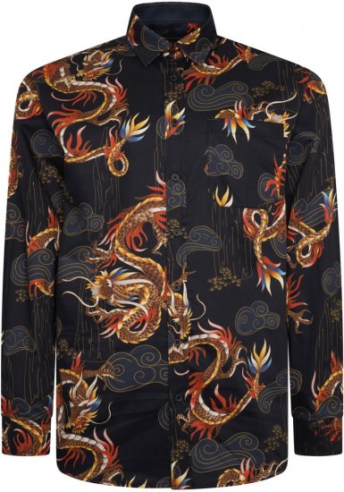 Kam Jeans 6057 LS Dragon Print Shirt Black - Camisas - Camisas 2XL-10XL