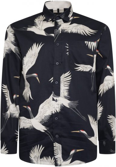Kam Jeans 6059 LS Bird Print Shirt Navy - Camisas - Camisas 2XL-10XL