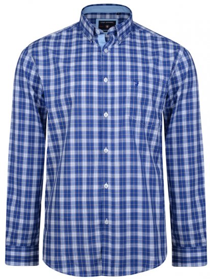 Kam Jeans 6155 Long Sleeve Check Shirt Blue - Camisas - Camisas 2XL-10XL