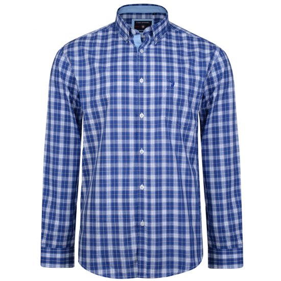 Kam Jeans 6155 Long Sleeve Check Shirt Blue - Camisas - Camisas 2XL-10XL