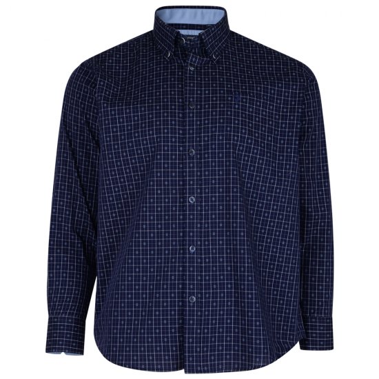 Kam Jeans 6158 Long Sleeve Dobby Embroidery Shirt Navy - Camisas - Camisas 2XL-10XL