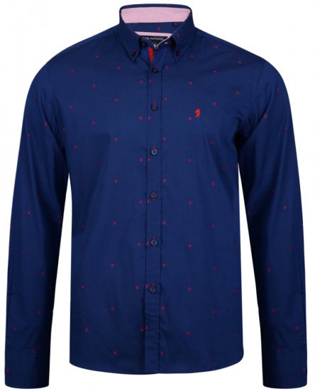 Kam Jeans 6160 Long Sleeve Dobby Print Shirt Twilight Blue - Camisas - Camisas 2XL-10XL