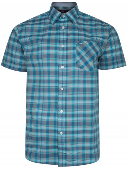 Kam Jeans 6201 Summer Casual Check Shirt Aqua - Camisas - Camisas 2XL-10XL