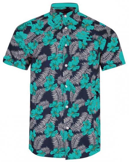 Kam Jeans 6207 Floral Print Shirt Turquoise - Camisas - Camisas 2XL-10XL