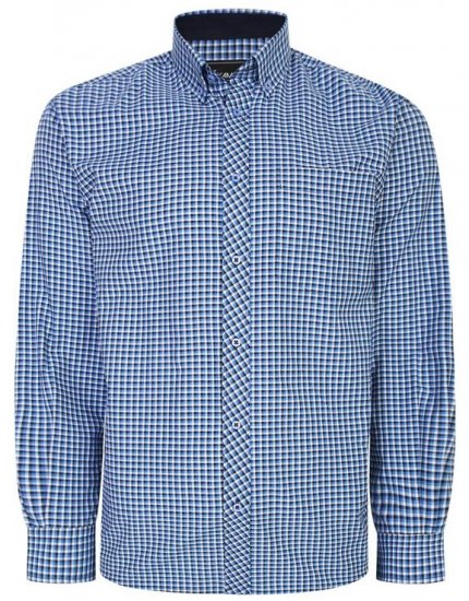 Kam Jeans 6219 LS Mini Gingham Check Shirt Navy - Camisas - Camisas 2XL-10XL