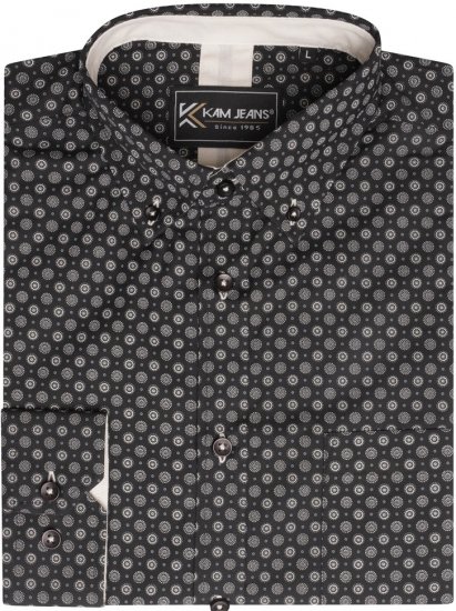 Kam Jeans 6296 Long Sleeve All Over Geo Print Shirt Black - Camisas - Camisas 2XL-10XL