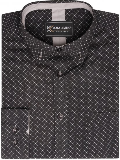 Kam Jeans 6299 Long Sleeve All Over Diamond Print Shirt Black - Camisas - Camisas 2XL-10XL