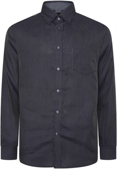 Kam Jeans 6300 Long Sleeve Dobby Stripe Shirt Dark Grey - Camisas - Camisas 2XL-10XL