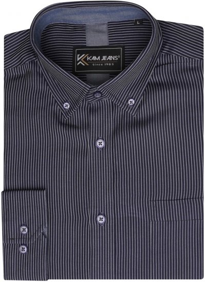 Kam Jeans 6300 Long Sleeve Dobby Stripe Shirt Dark Grey - Camisas - Camisas 2XL-10XL