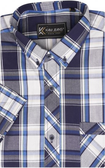 Kam Jeans 6301 SS Casual Check Shirt Navy - Camisas - Camisas 2XL-10XL