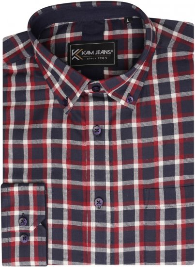 Kam Jeans 6303 Long Sleeve Casual Check Shirt Navy - Camisas - Camisas 2XL-10XL