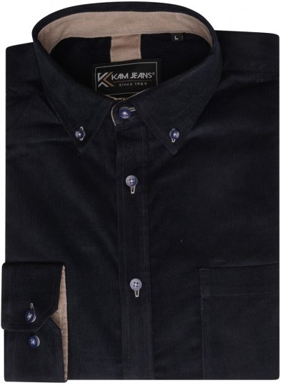 Kam Jeans 6304 Long Sleeve Fine Cotton Cordurouy Shirt Navy - Camisas - Camisas 2XL-10XL