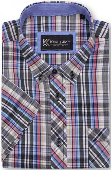 Kam Jeans 6313 Casual Check Short Sleeve Shirt Grey - Camisas - Camisas 2XL-10XL