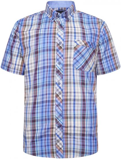 Kam Jeans 6315 Casual Check Short Sleeve Shirt Sky Blue - Camisas - Camisas 2XL-10XL
