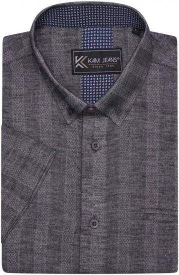 Kam Jeans 6323 Self Pattern Casual Short Sleeve Shirt Charcoal - Camisas - Camisas 2XL-10XL