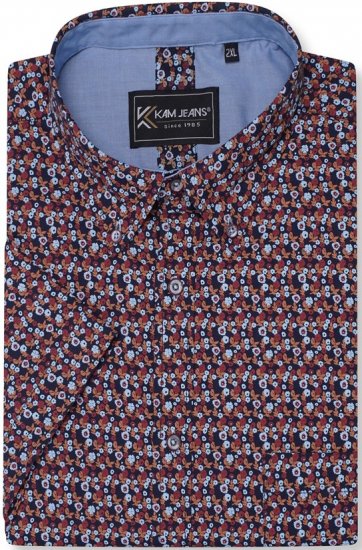 Kam Jeans 6326 Mini Floral Print Short Sleeve Shirt Navy - Camisas - Camisas 2XL-10XL
