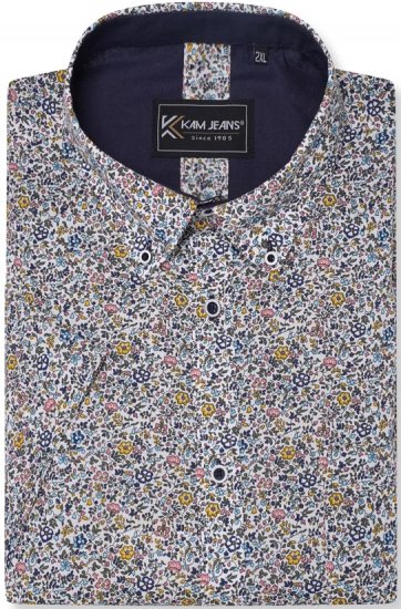 Kam Jeans 6329 Mini Floral Print Short Sleeve Shirt Grey - Camisas - Camisas 2XL-10XL