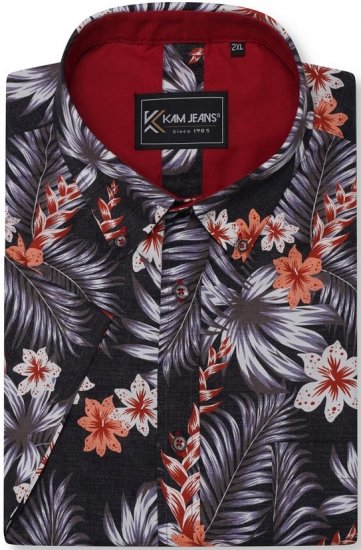 Kam Jeans 6330 AOP Floral Print Short Sleeve Shirt Navy - Camisas - Camisas 2XL-10XL