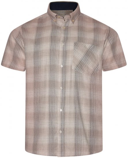 Kam Jeans 6382 Camisa Cuadros Texturizada de Manga Corta Beige - Camisas - Camisas 2XL-10XL