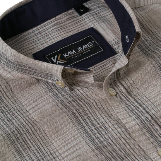 Kam Jeans 6382 Camisa Cuadros Texturizada de Manga Corta Beige - Camisas - Camisas 2XL-10XL