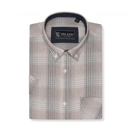 Kam Jeans 6382 Camisa Cuadros Texturizada de Manga Corta Beige - Camisas - Camisas 2XL-10XL