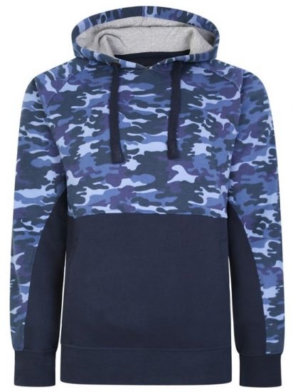 Kam Jeans 7036B Camo Pannelled Over The Head Hoody Navy - Sudaderas - Sudaderas 2XL-12XL