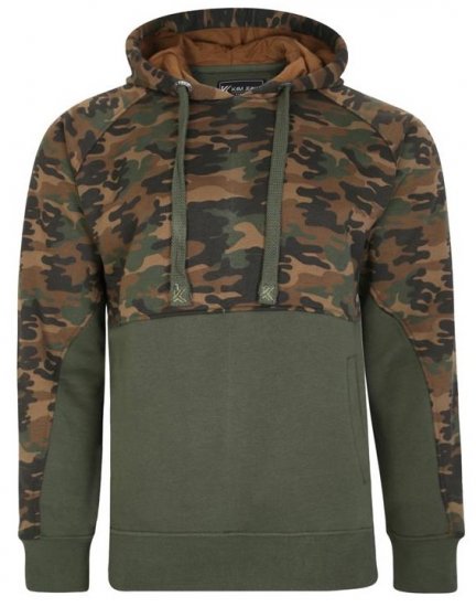 Kam Jeans 7036B Camo Pannelled Over The Head Hoody Khaki - Sudaderas - Sudaderas 2XL-12XL