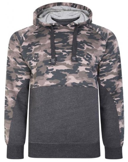 Kam Jeans 7036B Camo Pannelled Over The Head Hoody Charcoal - Sudaderas - Sudaderas 2XL-12XL