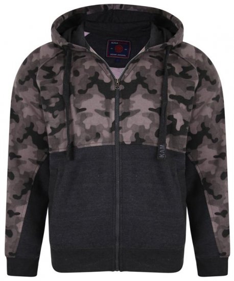 Kam Jeans 7036 Camo Print Full Zipper Hoodie Charcoal - Sudaderas - Sudaderas 2XL-12XL