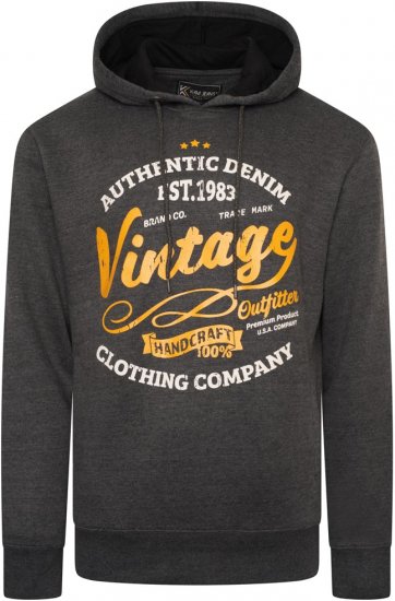 Kam Jeans 7072 Over Head Vintage EMB Hoody Charcoal - Sudaderas - Sudaderas 2XL-12XL