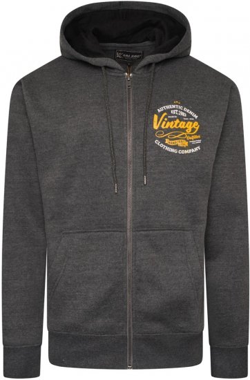 Kam Jeans 7073 Zip Thru Vintage EMB Hoody Charcoal - Sudaderas - Sudaderas 2XL-12XL