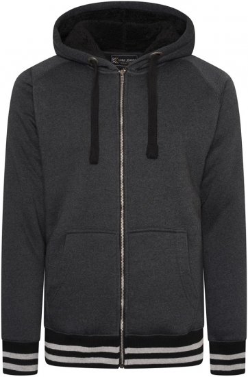 Kam Jeans 7074 Zip Thru Sherpa Hoody with Contrast Cuff/Hem Charcoal - Sudaderas - Sudaderas 2XL-12XL