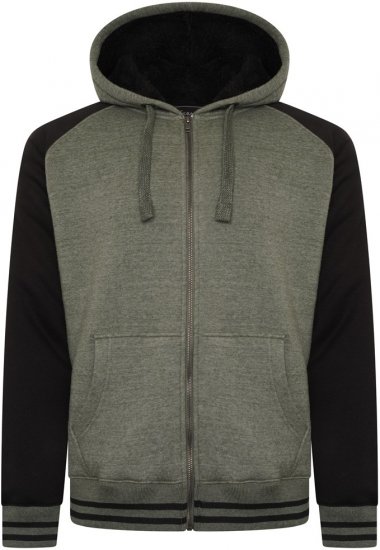 Kam Jeans 7075 Raglan Zip Thru Sherpa Hoodie Black/Khaki - Sudaderas - Sudaderas 2XL-12XL