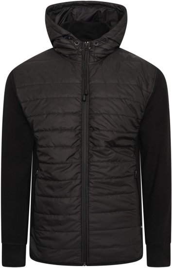 Kam Jeans KV136 Padded Body And Jersey Sleeves Hybrid Zip Thru Quilted Hoody Black - Chaquetas - Chaquetas Tallas Grandes 2XL-8XL