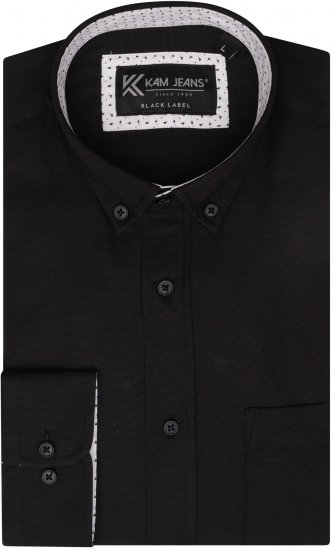 Kam Jeans P020 Premium Long sleeve Oxford Shirt Black - Camisas - Camisas 2XL-10XL