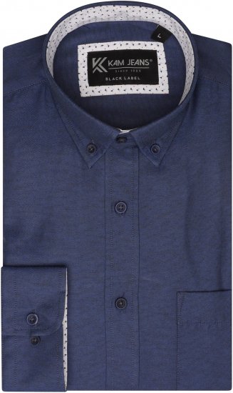 Kam Jeans P020 Premium Long sleeve Oxford Shirt Navy - Camisas - Camisas 2XL-10XL