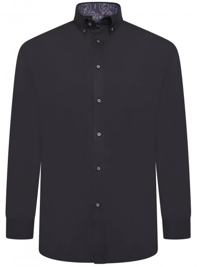 Kam Jeans P023 L/S Premium Stretch Shirt Black - Camisas - Camisas 2XL-10XL
