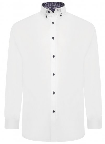 Kam Jeans P023 L/S Premium Stretch Shirt White - Camisas - Camisas 2XL-10XL
