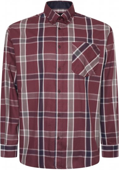 Kam Jeans P038 LS Premium Cotton Check Shirt Wine - Camisas - Camisas 2XL-10XL