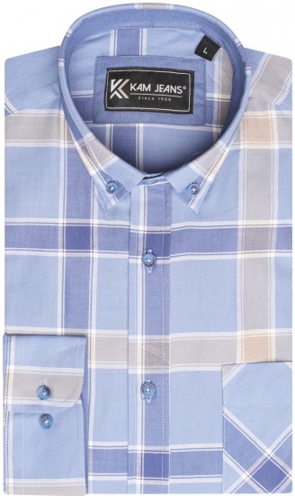 Kam Jeans P038 LS Premium Cotton Check Shirt Denim - Camisas - Camisas 2XL-10XL