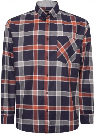 Kam Jeans P038 LS Premium Cotton Check Shirt Navy - Camisas - Camisas 2XL-10XL