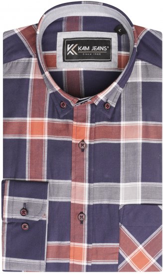 Kam Jeans P038 LS Premium Cotton Check Shirt Navy - Camisas - Camisas 2XL-10XL