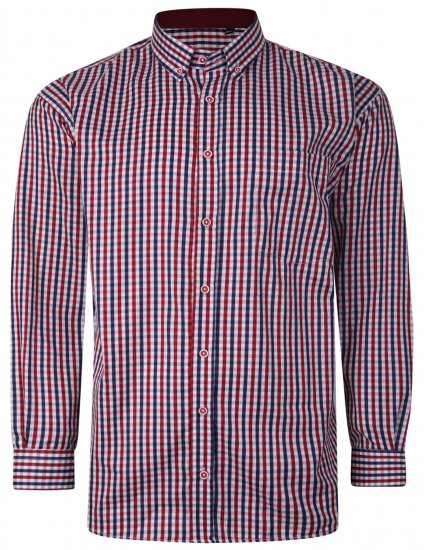 Kam Jeans P640 Premium Gingham Check Shirt LS Red - Camisas - Camisas 2XL-10XL