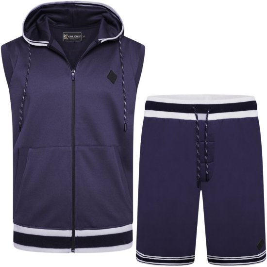 Kam Jeans TS005 Retro Tracky Set (Shorts/Sleeveless Hoodie) Navy - La loca oferta de abril de Motley - 