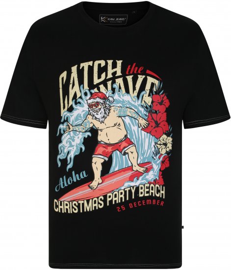 KBS X020 Catch The Waves Xmas Print T-Shirt Black - Camisetas - Camisetas - 2XL-14XL