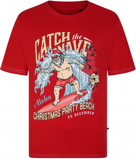 KBS X020 Catch The Waves Xmas Print T-Shirt Red - Camisetas - Camisetas - 2XL-14XL