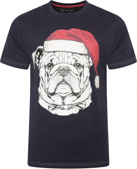 Kam Jeans X027 Bulldog Santa Xmas Print T-Shirt Navy - Camisetas - Camisetas - 2XL-14XL