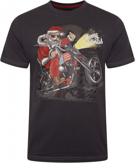 Kam Jeans X030 Santa Biker Print T-Shirt Charcoal - Camisetas - Camisetas - 2XL-14XL