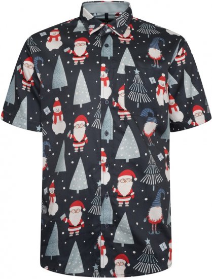 Kam Jeans X033 Santa Xmas Print Short Sleeve Shirt Navy - Camisas - Camisas 2XL-10XL